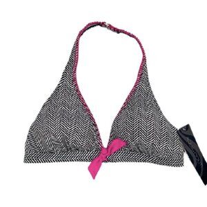 AQUA COUTURE Bikini Swim Top Halter Chevron Black